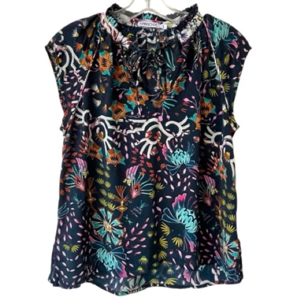 MARIA CHER floral short‎ sleeve silk blouse size Small